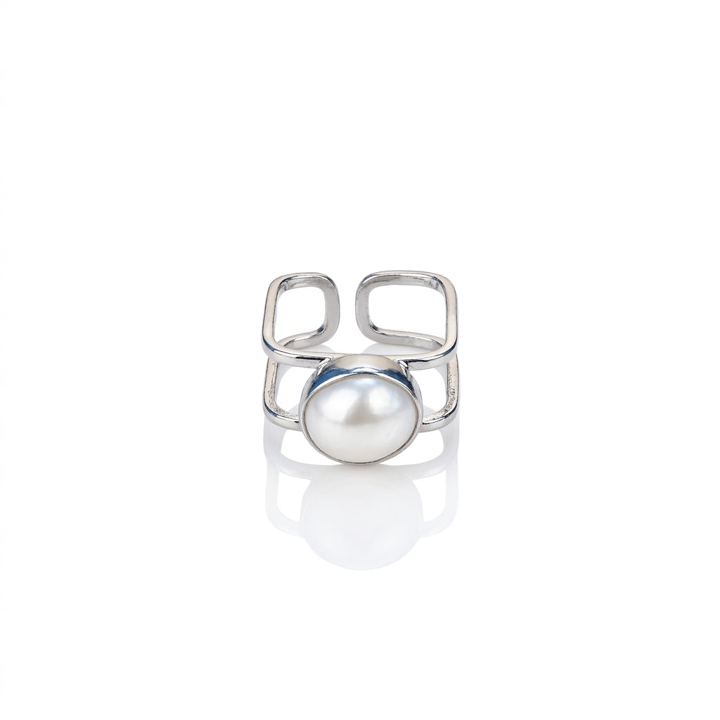 S925 Silver - White Freshwater Keshi Pearl Ring | 12–13mm AAA Grade