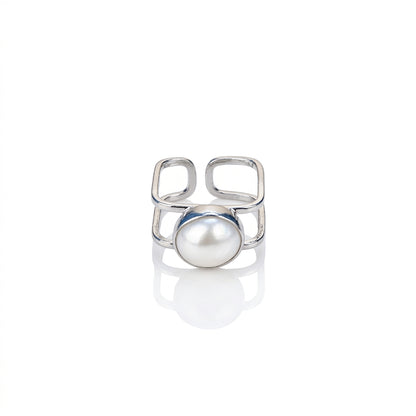S925 Silver - White Freshwater Keshi Pearl Ring | 12–13mm AAA Grade