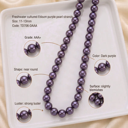 Dark Purple Freshwater Edison Pearl Strand | 11–13mm AAA+ Grade