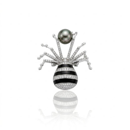 S925 Silver - Peacock Green Tahitian Pearl Nephila Brooch | 9–11mm AAA Grade