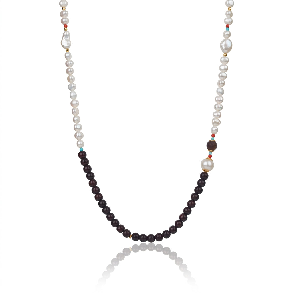 Ancient-Style Silver & Natural Materials - White Freshwater Pearl Necklace | 7–8mm AAA Grade