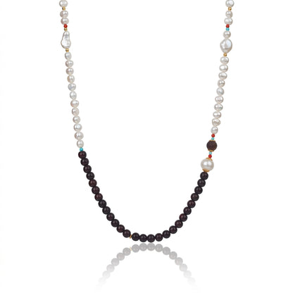 Ancient-Style Silver & Natural Materials - White Freshwater Pearl Necklace | 7–8mm AAA Grade