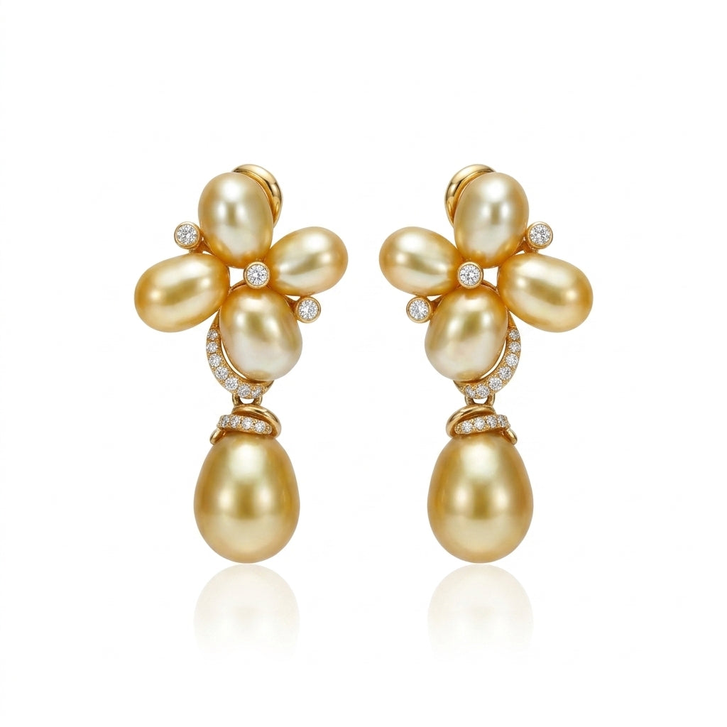 18K Gold - Golden South Sea Keshi Pearl Stud Earrings | 5–9mm AAAA Grade