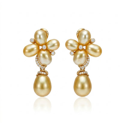 18K Gold - Golden South Sea Keshi Pearl Stud Earrings | 5–9mm AAAA Grade