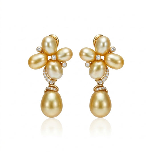18K Gold - Golden South Sea Keshi Pearl Stud Earrings | 5–9mm AAAA Grade