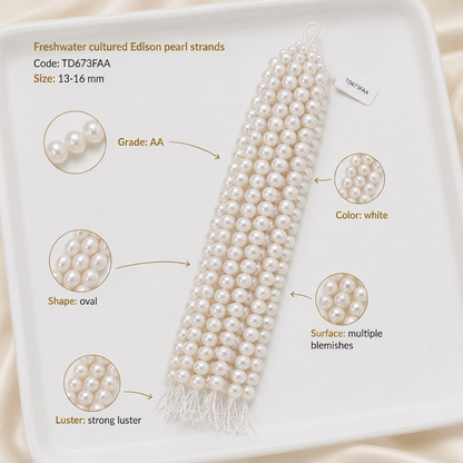 White Freshwater Edison Pearl Strand | 13–16mm AA Grade