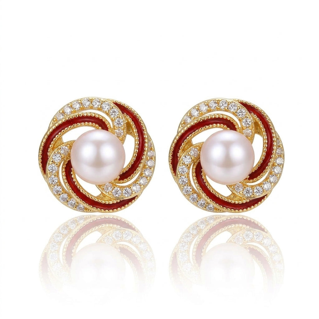 Red Gold - Freshwater Pearl Sunflower Earrings | 6–7mm