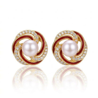 Red Gold - Freshwater Pearl Sunflower Earrings | 6–7mm
