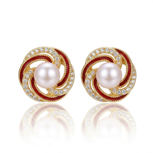 Red Gold - Freshwater Pearl Sunflower Earrings | 6–7mm AAA Grade