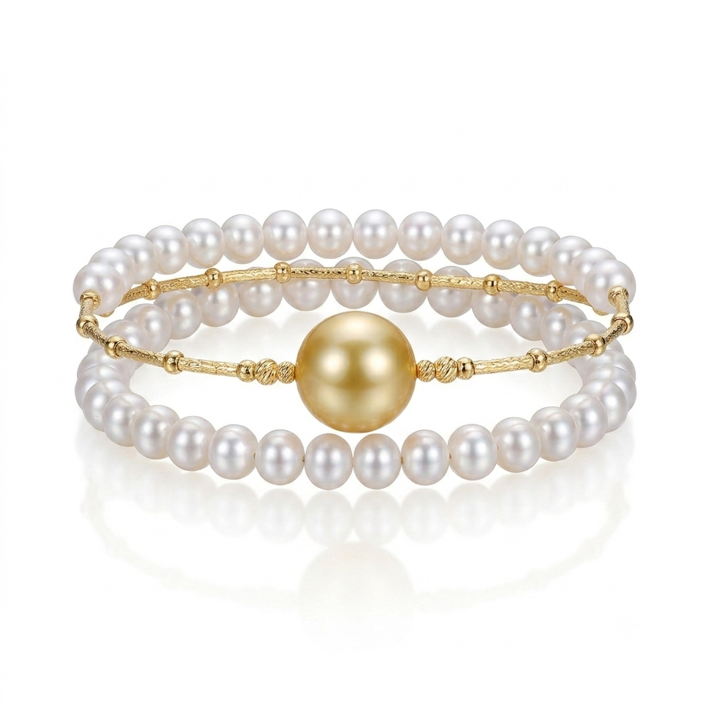 S925 Silver - Freshwater Pearl Memory Wire Bracelet | AAA Grade