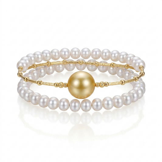 S925 Silver - Freshwater Pearl Memory Wire Bracelet | AAA Grade