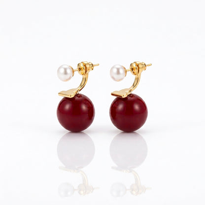 Red Accent - White Freshwater Pearl Earrings | 5–6mm AAA Grade