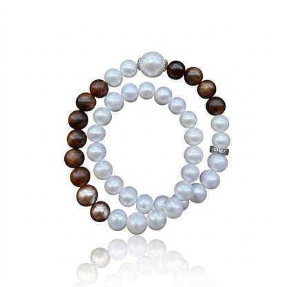 S925 Silver & Sandalwood - Freshwater Pearl Bracelet | 7–12mm AAA Grade