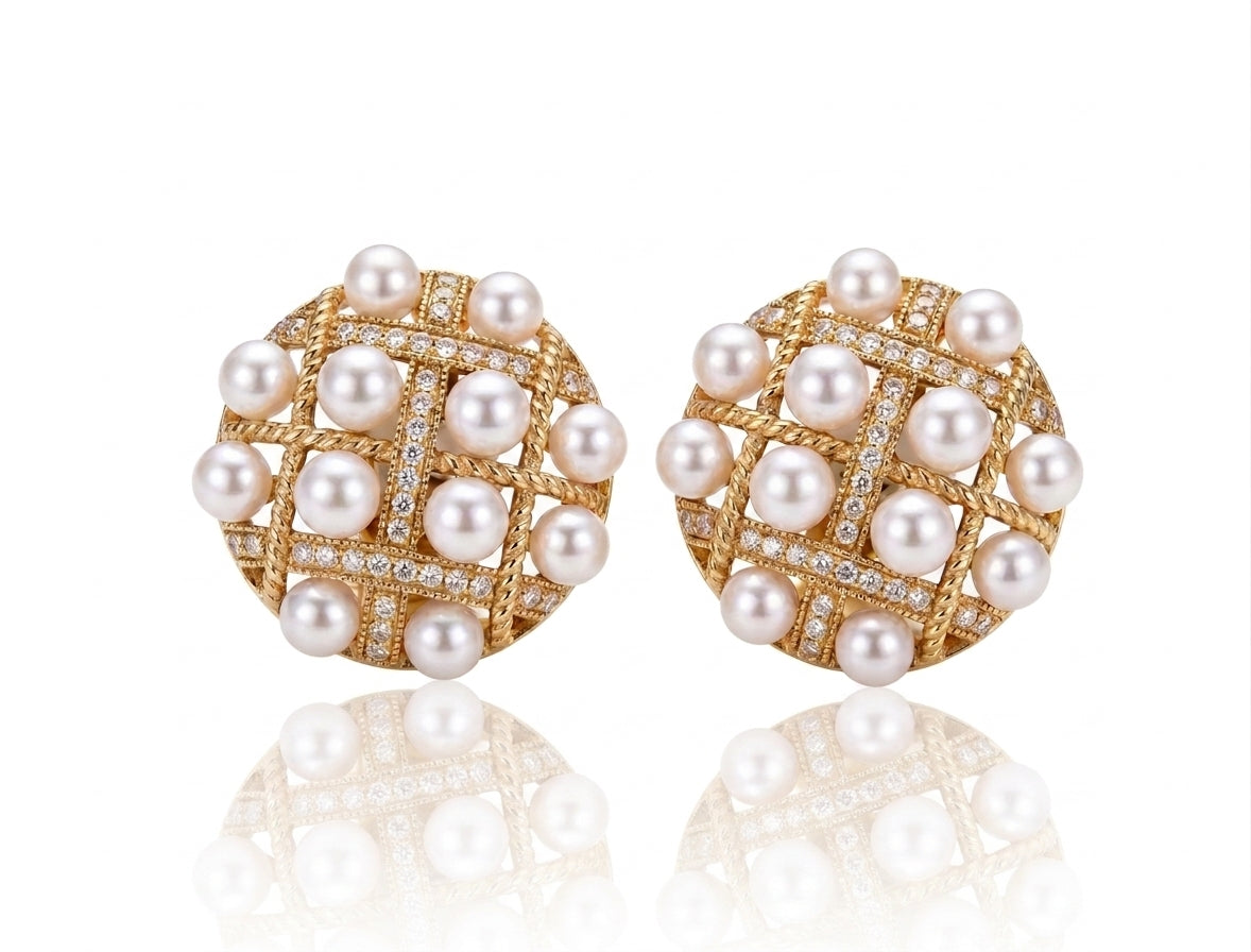 18K Gold & Natural Diamond - Akoya Pearl Ring & Earring Set | AAAA Grade