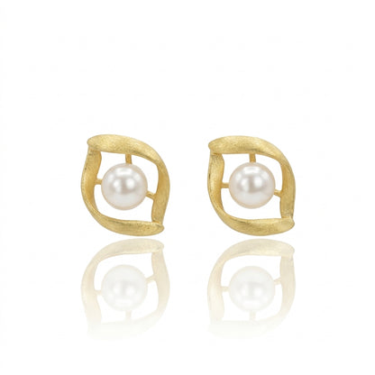 Gold - White Freshwater Pearl Earrings | 5–6mm AAA Grade