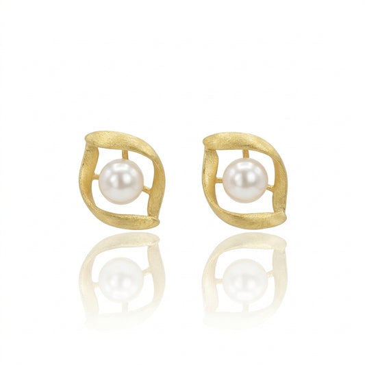 Gold - White Freshwater Pearl Earrings | 5–6mm AAA Grade