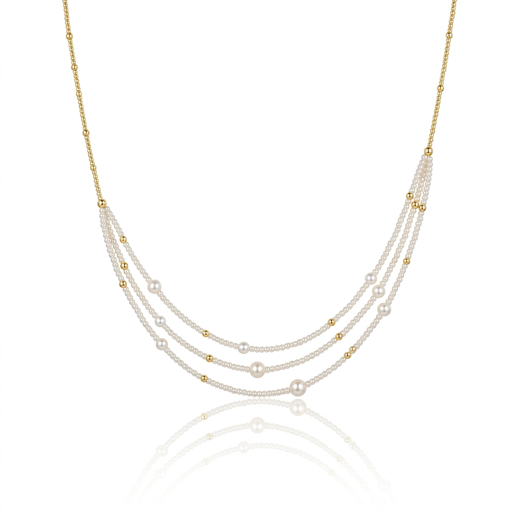 S925 Silver - White Freshwater Keshi Pearl Necklace | 2–4mm AAA Grade