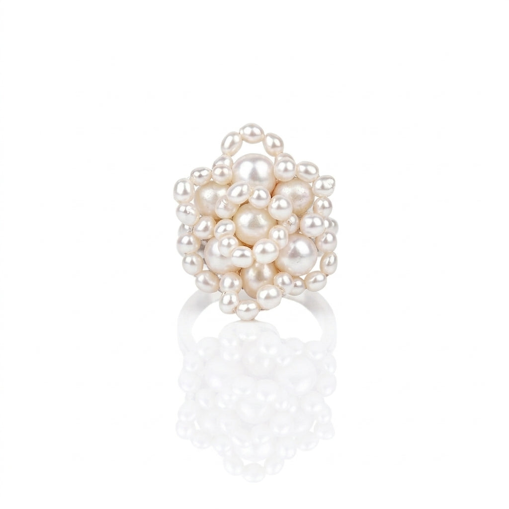 White Freshwater Pearl Ring | 3–6mm AAA Grade | Near-Round Pearls