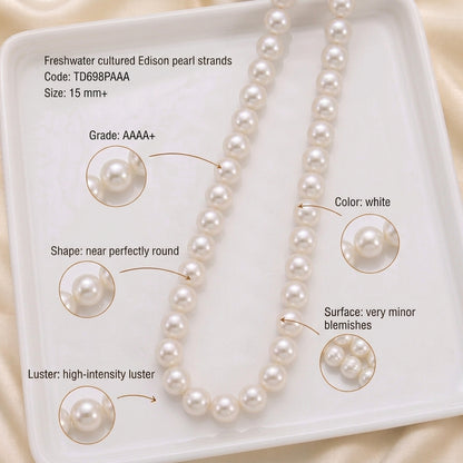 White Freshwater Edison Pearl Strand | 15mm+ AAAA+ Grade
