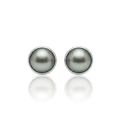 S925 Silver - Grey-Green Tahitian Pearl Earrings | 8–9mm AAA Grade