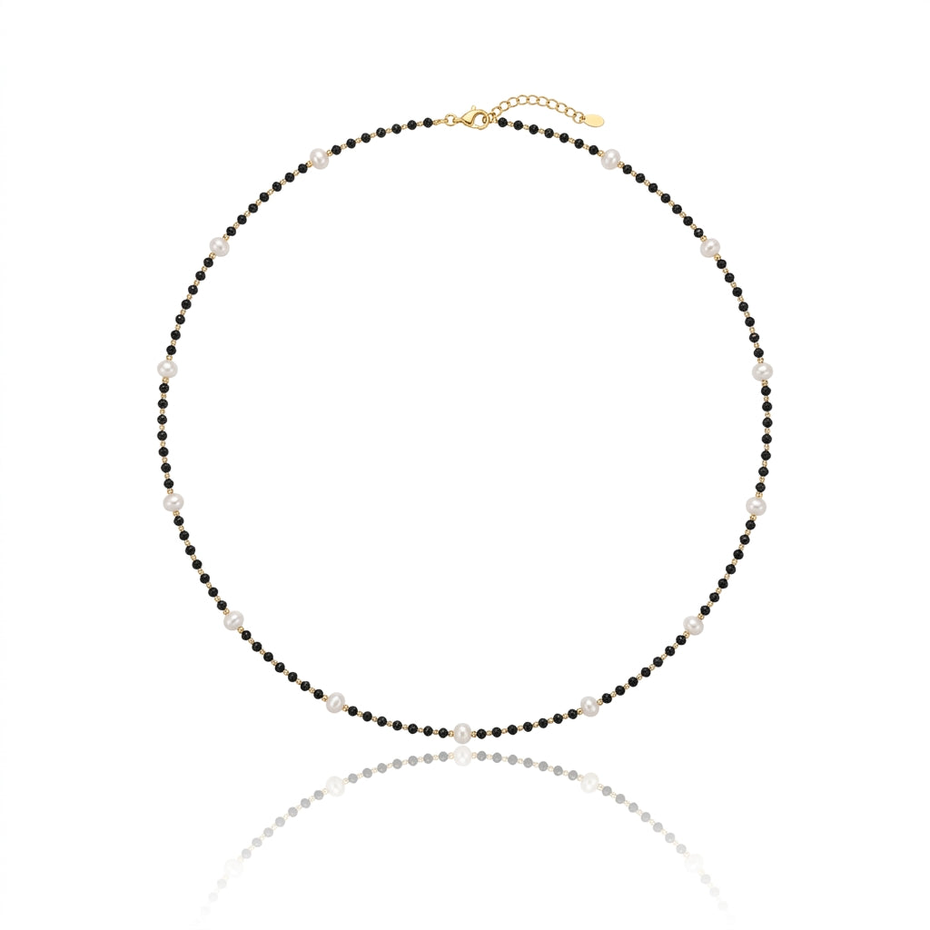 S925 Silver & Spinel - White Freshwater Pearl Necklace | 3–4mm AAA Grade | 40+3cm