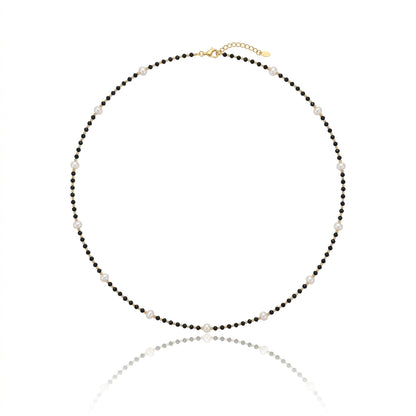 S925 Silver & Spinel - White Freshwater Pearl Necklace | 3–4mm AAA Grade | 40+3cm