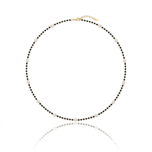 S925 Silver & Spinel - White Freshwater Pearl Necklace | 3–4mm AAA Grade | 40+3cm