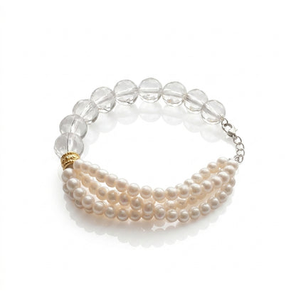 S925 Silver & White Crystal - Freshwater Pearl Bracelet | 3–4mm AAAA Grade