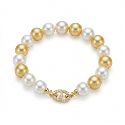 18K Gold - South Sea Golden Pearl Necklace & Bracelet Set