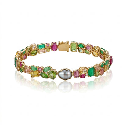 S925 Silver & Colored Gemstones - Black Tahitian Keshi Pearl Bracelet | 9–10mm AAAA Grade