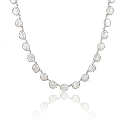 S925 Silver - White Freshwater Keshi Pearl Necklace | 12–13mm AAA Grade