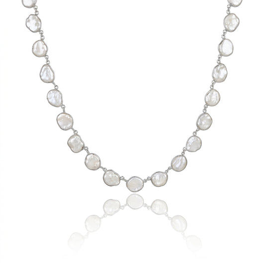 S925 Silver - White Freshwater Keshi Pearl Necklace | 12–13mm AAA Grade