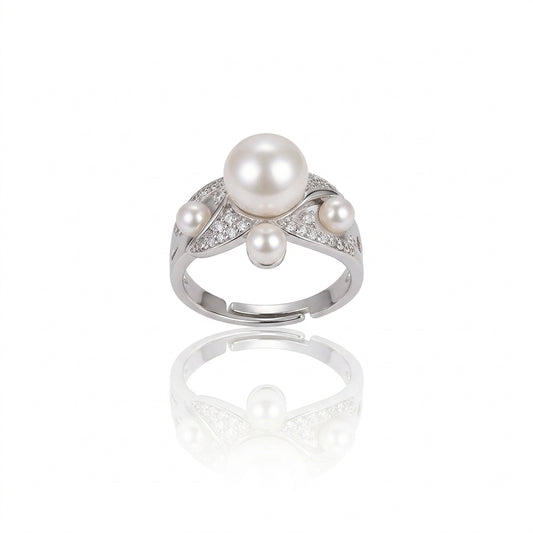 S925 Silver - White Freshwater Pearl Ring | 10–11mm AAA Grade | Near Round Pearl