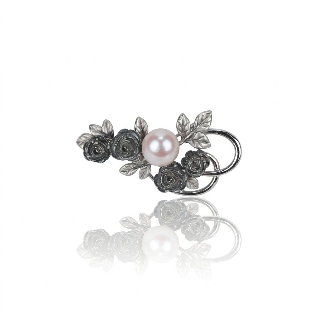 Alloy - White Near-Round Freshwater Pearl Brooch | 9–10mm AA Grade
