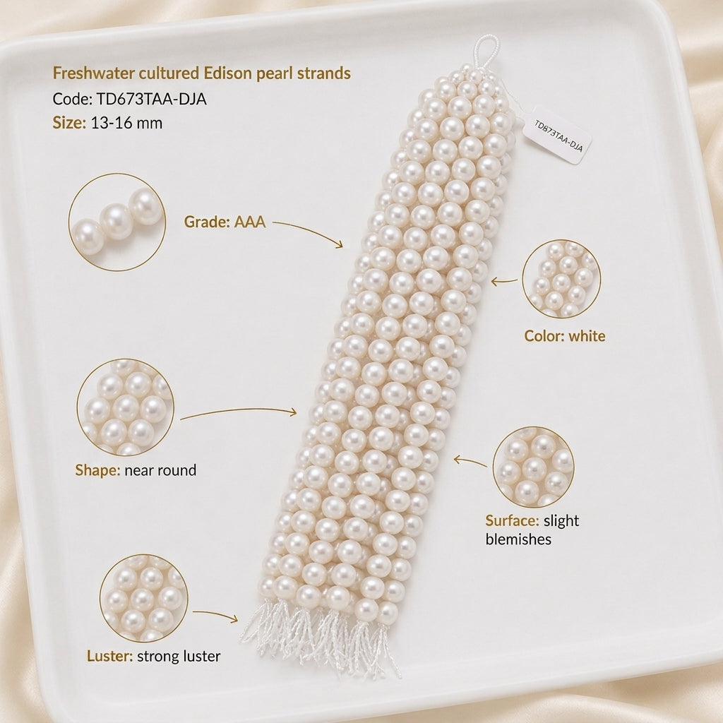 White Freshwater Edison Pearl Strand | 13–16mm AAA Grade