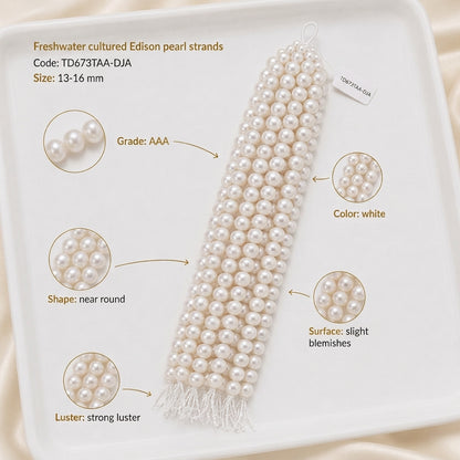 White Freshwater Edison Pearl Strand | 13–16mm AAA Grade