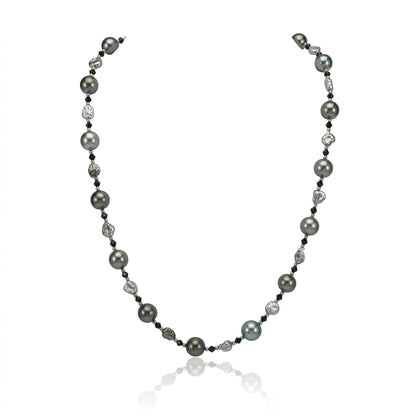 S925 Silver - Grey Tahitian Keshi Pearl Necklace | 3–4mm & 9–9.5mm AAA Grade | 43cm
