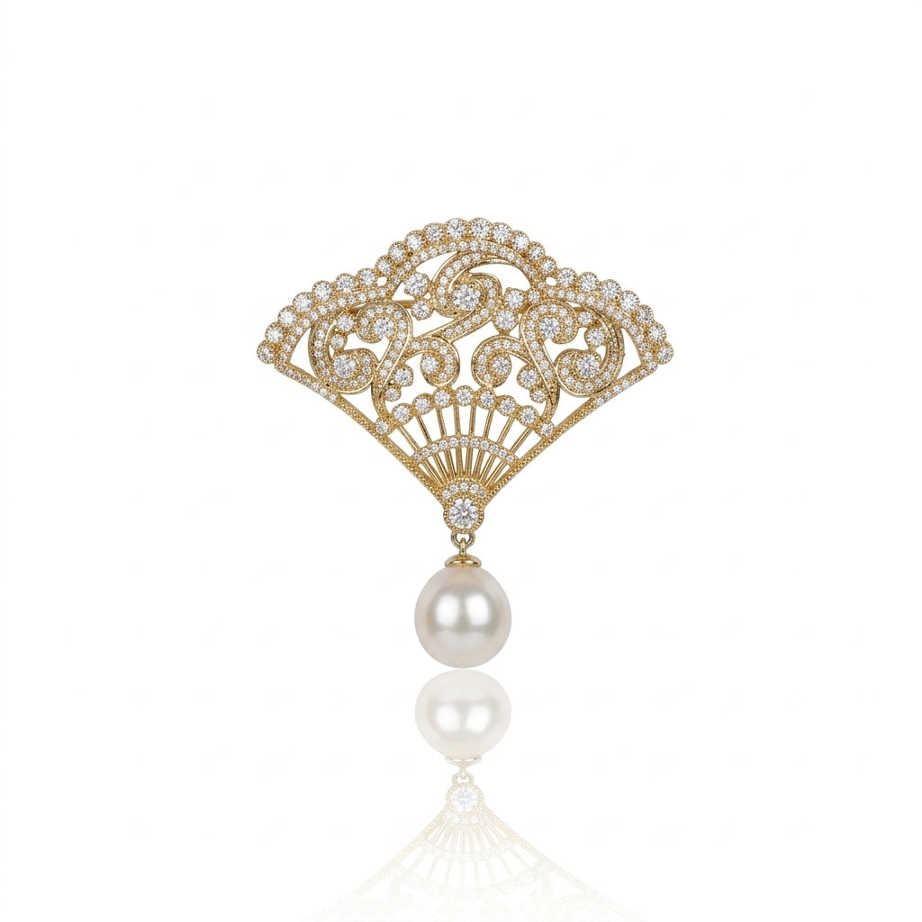 Australian White South Sea Pearl Brooch | 11–12mm AAA Grade | Near-Round Pearl