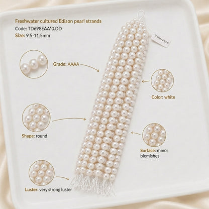 White Freshwater Edison Pearl Strand | 9.5–11.5mm AAAA Grade