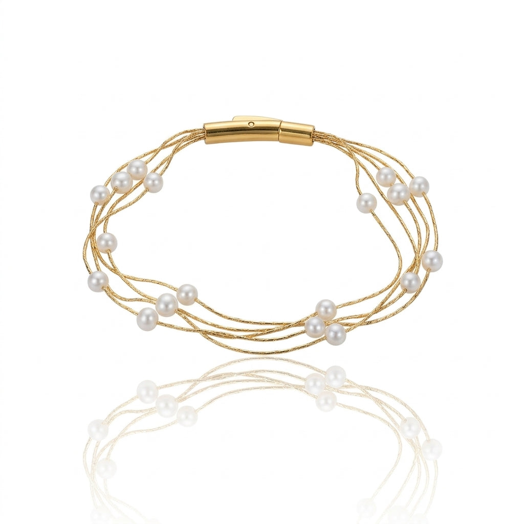 White Round Freshwater Pearl Bracelet | 3–4mm AAA Grade | Titanium Steel