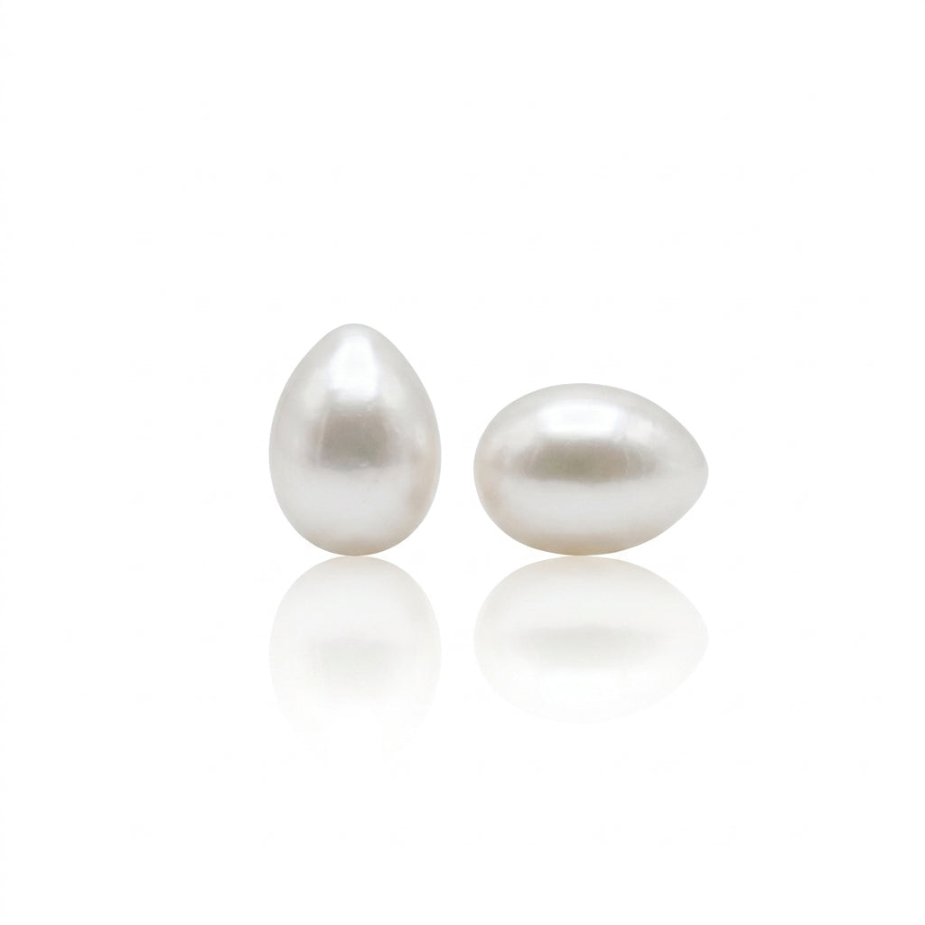White Rice & Drop-Shaped Freshwater Loose Pearls | 8–9 × 10–12mm AAA Grade | Per Pair