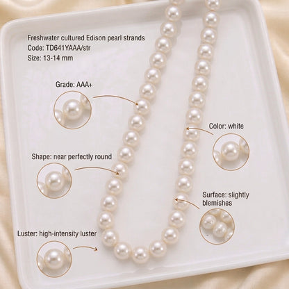 White Freshwater Edison Pearl Strand | 13–14mm AAA+ Grade