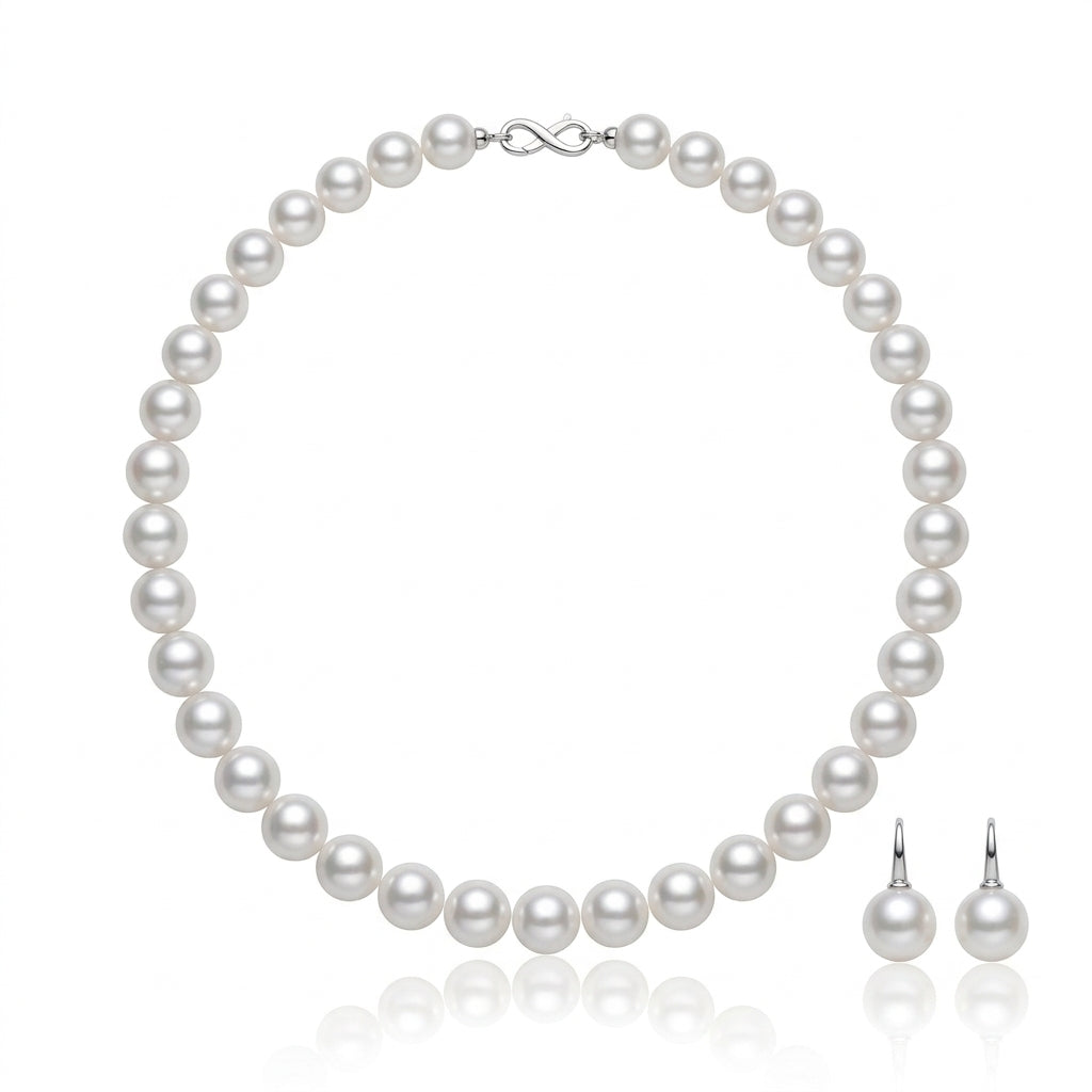 S925 Silver - Freshwater Pearl Necklace & Earrings Set | 9.5–12mm
