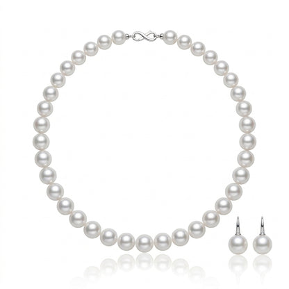 S925 Silver - Freshwater Pearl Necklace & Earrings Set | 9.5–12mm
