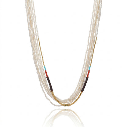 S925 Silver - White Freshwater Keshi Pearl Long Necklace | 2–3mm AAA Grade