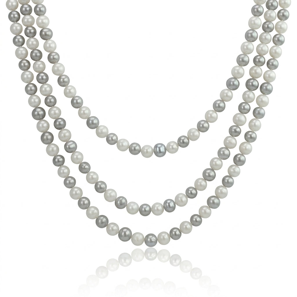 S925 Silver - White & Grey Freshwater Pearl Necklace | 6–7mm AAA Grade