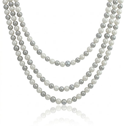 S925 Silver - White & Grey Freshwater Pearl Necklace | 6–7mm AAA Grade
