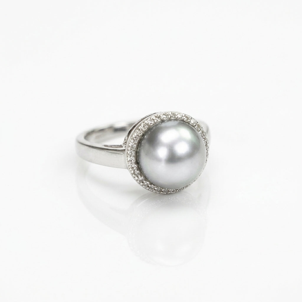 S925 Silver - Silver-Grey Tahitian Pearl Ring | 10–11mm AAA Grade