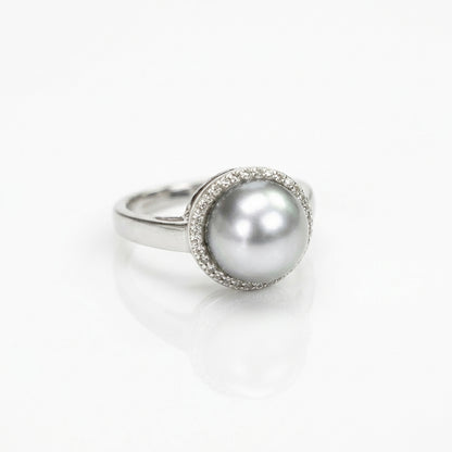 S925 Silver - Silver-Grey Tahitian Pearl Ring | 10–11mm AAA Grade