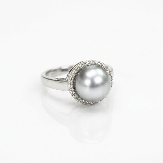 S925 Silver - Silver-Grey Tahitian Pearl Ring | 10–11mm AAA Grade
